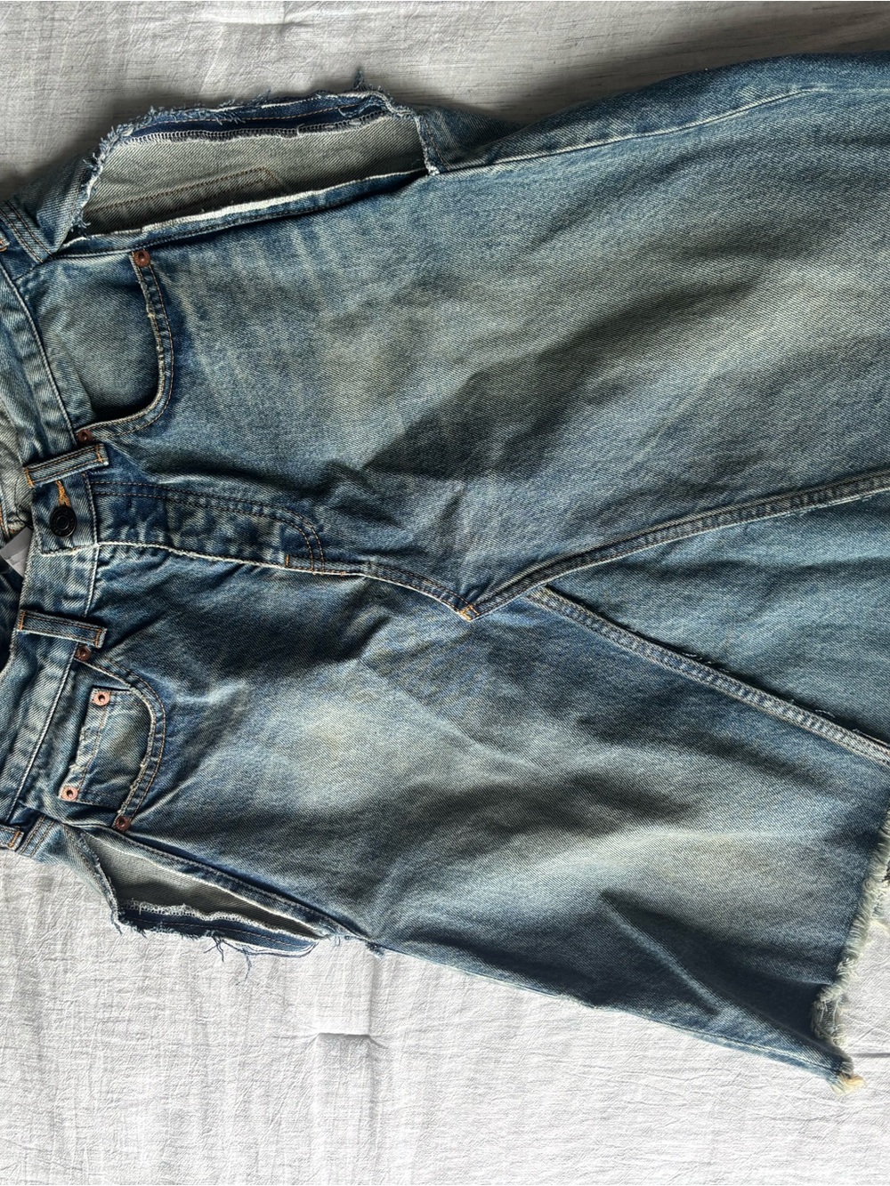 Balenciaga Women's Distressed Denim Skirt in Light Blue